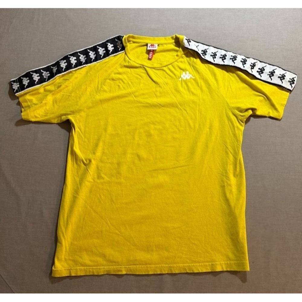 Kappa Shirt Adult Medium Yellow Y2K Shoulder Logos Short‎ Sleeve Mens.